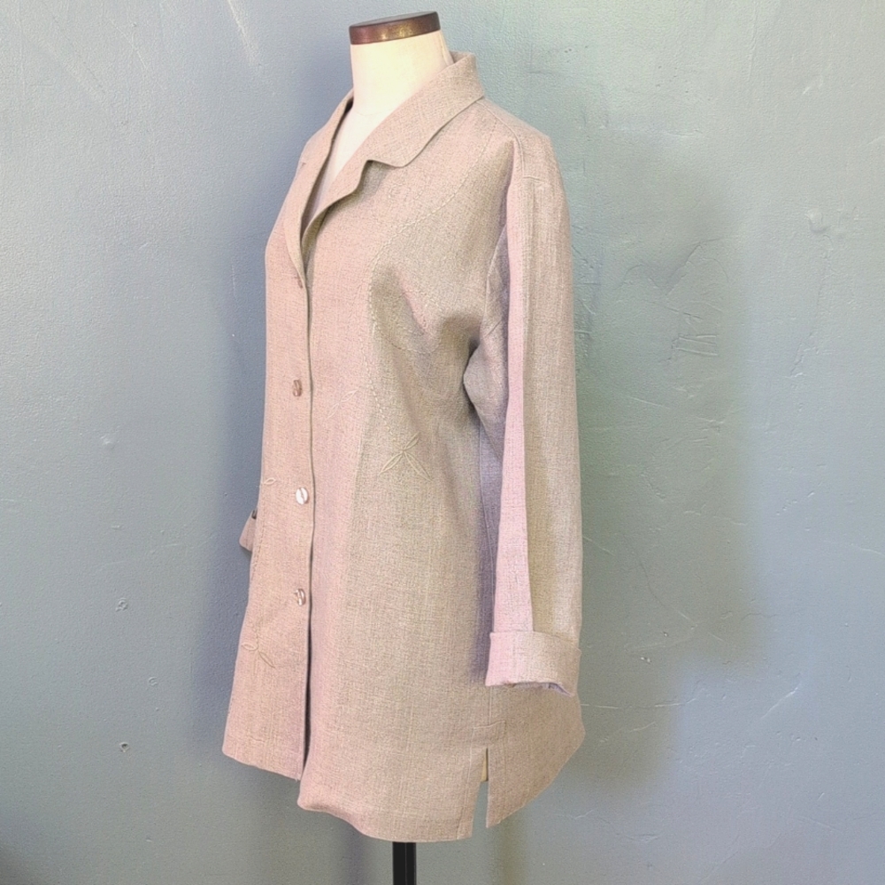 VTG Irish linen oatmeal oversized embroidered neutral jacket. EDWARD. Large. - Picture 4 of 12